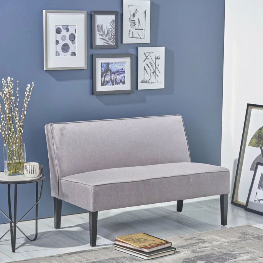 Sofas & Sectionals * | Gdfstudio Gdf Studio Charlotte Modern Simple Elegant Fabric Loveseat, Light Gray/Matte Black