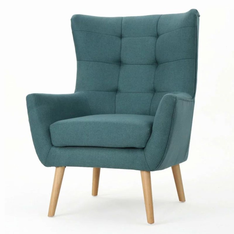 Chairs * | Gdfstudio Gdf Studio Temescal Mid Century Modern Dark Teal Fabric Club Chair, Dark Teal