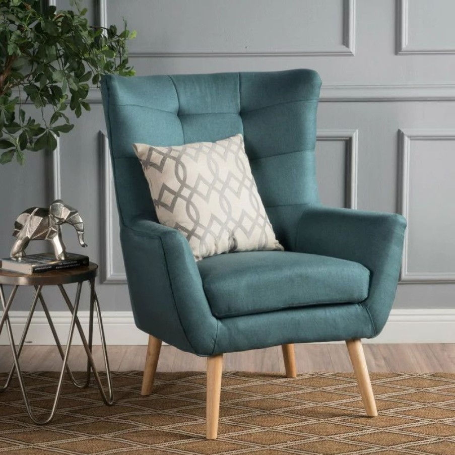Chairs * | Gdfstudio Gdf Studio Temescal Mid Century Modern Dark Teal Fabric Club Chair, Dark Teal