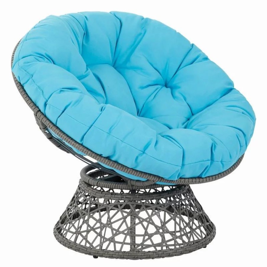 Chairs * | Office Star Products Papasan Chair With Blue Cushion And Gray Resin Wicker Frame