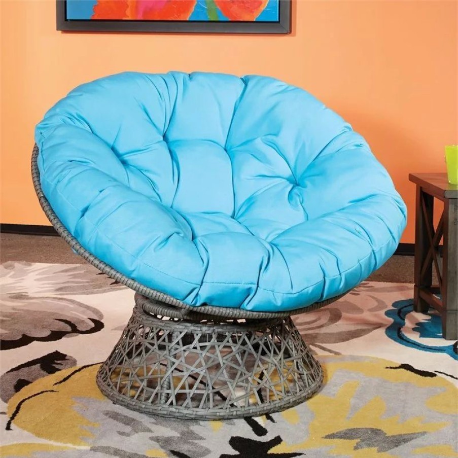Chairs * | Office Star Products Papasan Chair With Blue Cushion And Gray Resin Wicker Frame