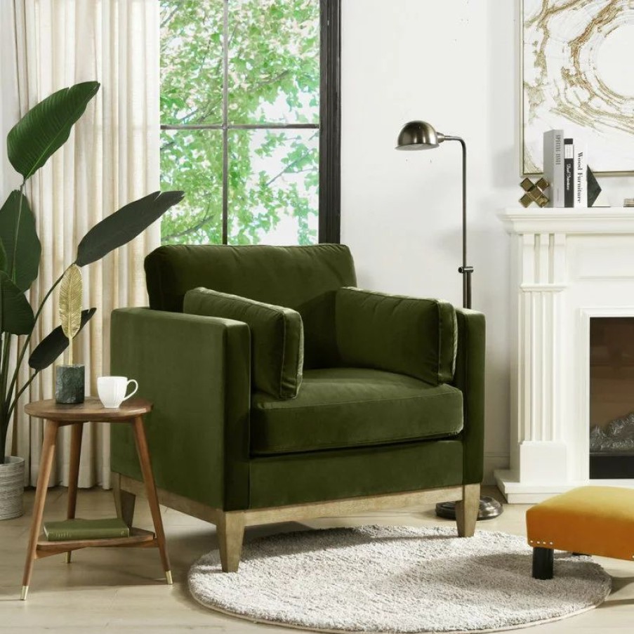 Chairs * | Jennifer Taylor Home Knox 36 Modern Farmhouse Arm Chair, Olive Green Performance Velvet