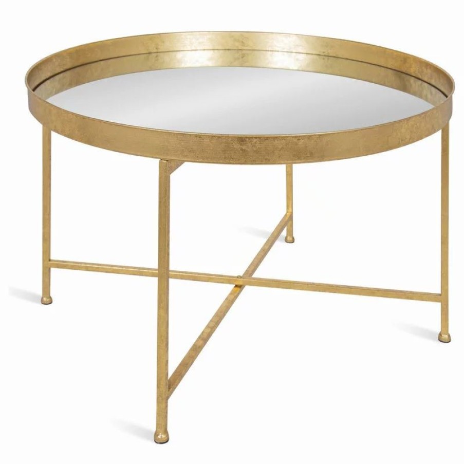 Coffee & Accent Tables * | Uniek Celia Round Mirrored Coffee Table, Gold 28.25 28.25 19
