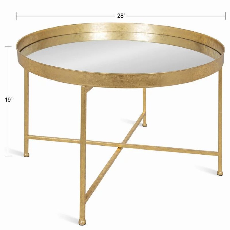 Coffee & Accent Tables * | Uniek Celia Round Mirrored Coffee Table, Gold 28.25 28.25 19