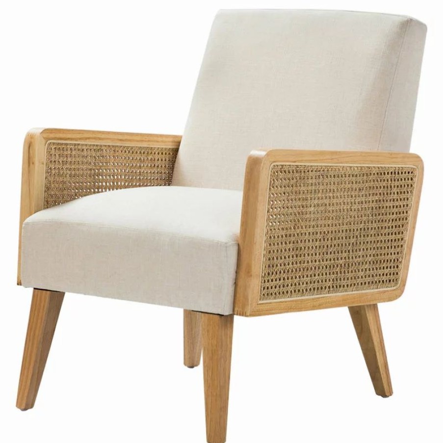 Chairs * | Karat Home Delphine Cane Accent Chair, Linen