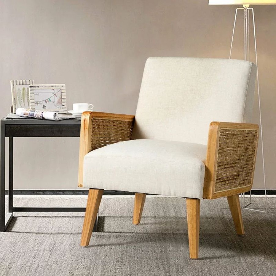 Chairs * | Karat Home Delphine Cane Accent Chair, Linen