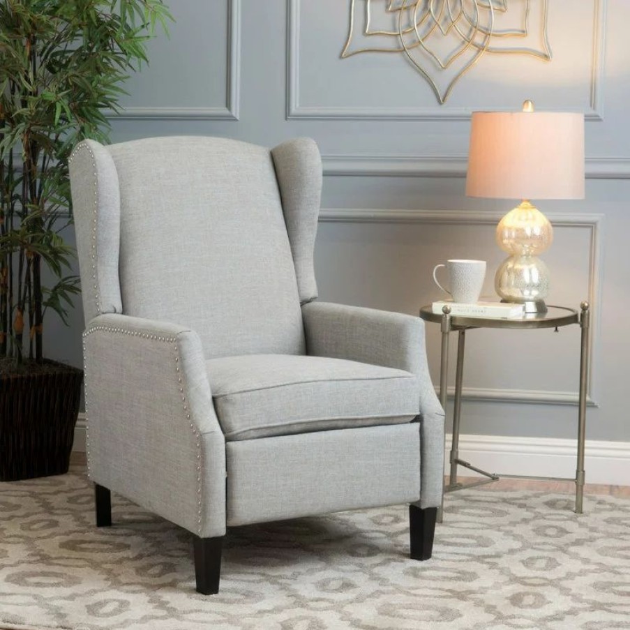 Chairs * | Gdfstudio Gdf Studio Weyland Contemporary Fabric Wingback Pushback Recliner, Gray