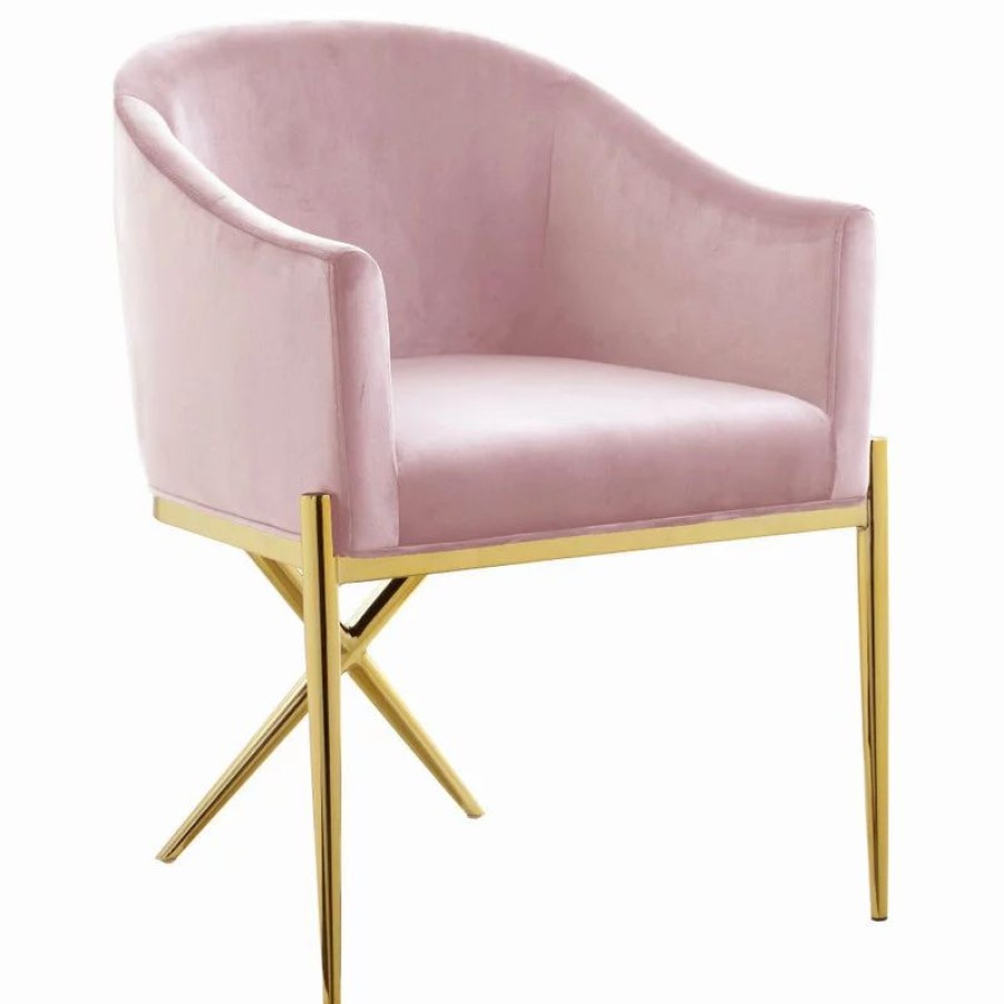 Chairs * | Mod The Parker Dining Chair, Velvet, Pink, Gold Legs