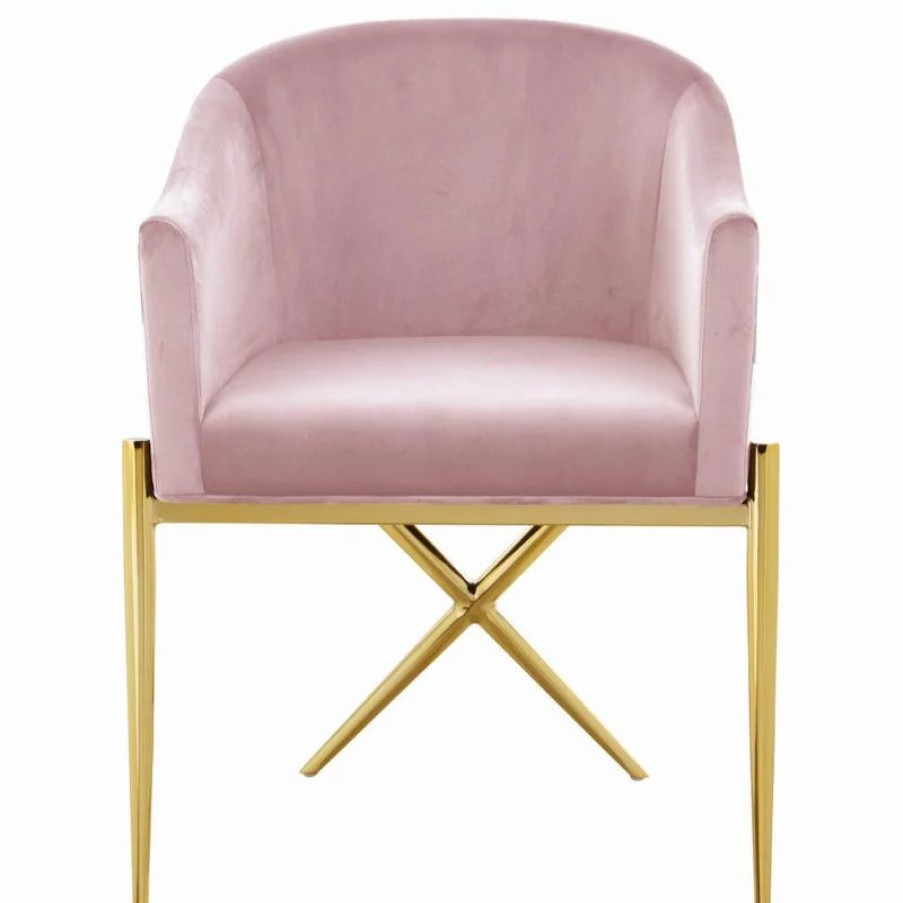 Chairs * | Mod The Parker Dining Chair, Velvet, Pink, Gold Legs