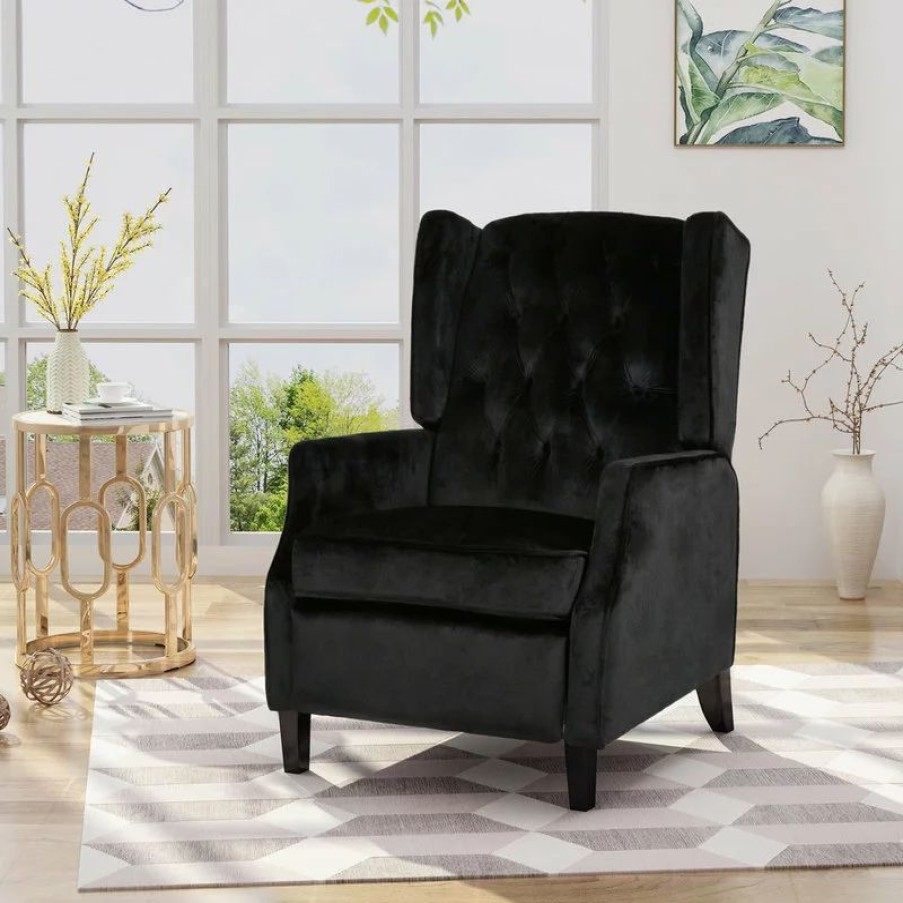 Chairs * | Gdfstudio Gdf Studio Diana Traditional Wingback Recliner, Black/Dark Brown