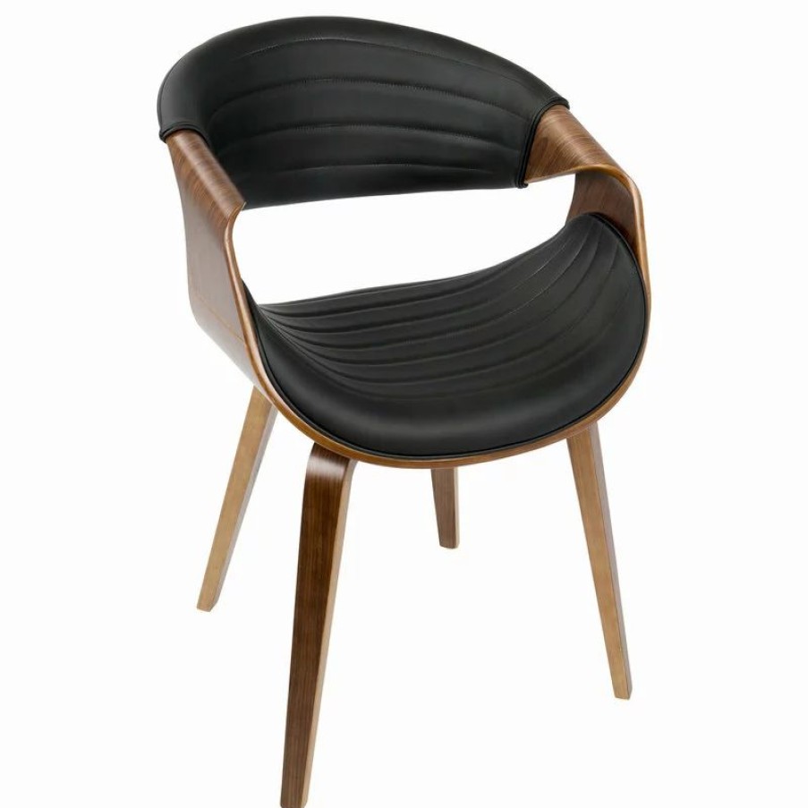 Chairs * | Mod The Aria Dining Chair, Walnut And Black, Wood, Pu Leather