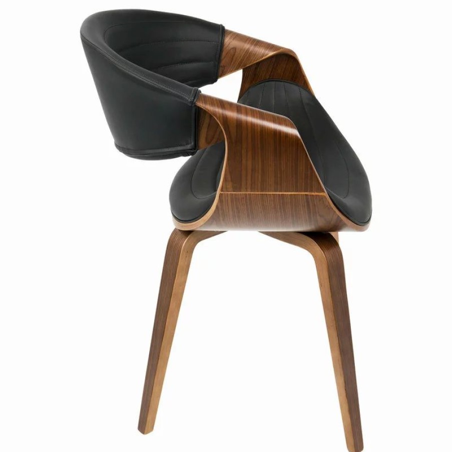 Chairs * | Mod The Aria Dining Chair, Walnut And Black, Wood, Pu Leather