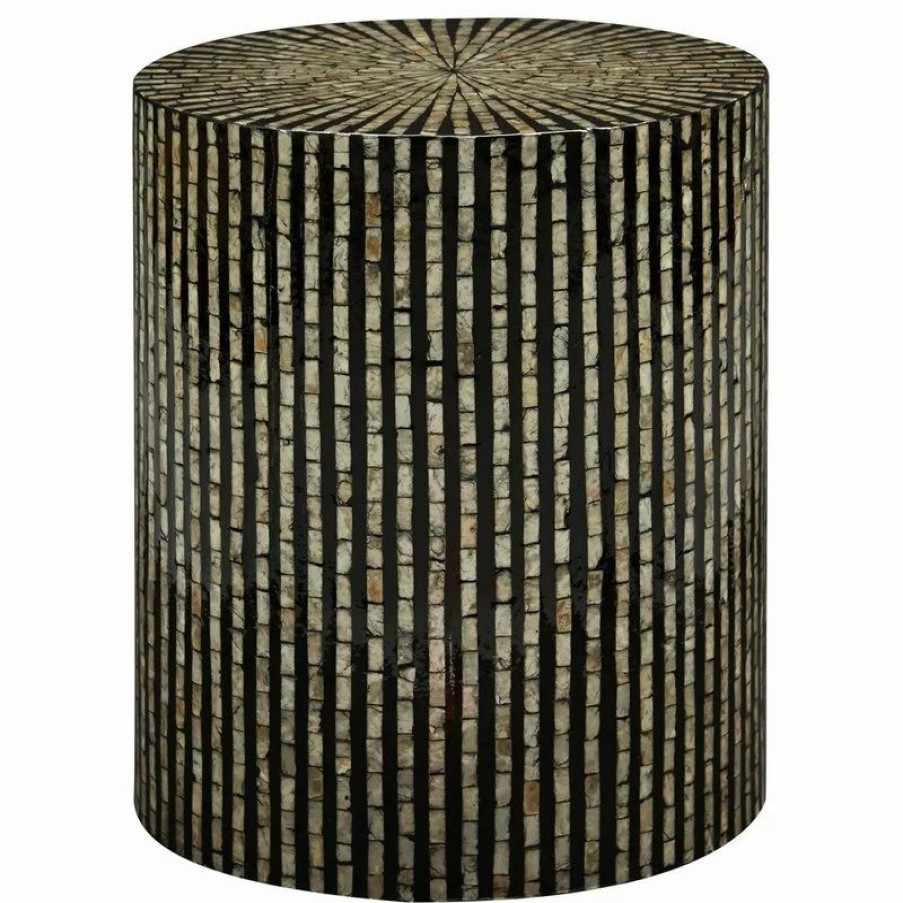 Coffee & Accent Tables * | Jofran Global Archive Round Capiz Accent Table, Black Multi