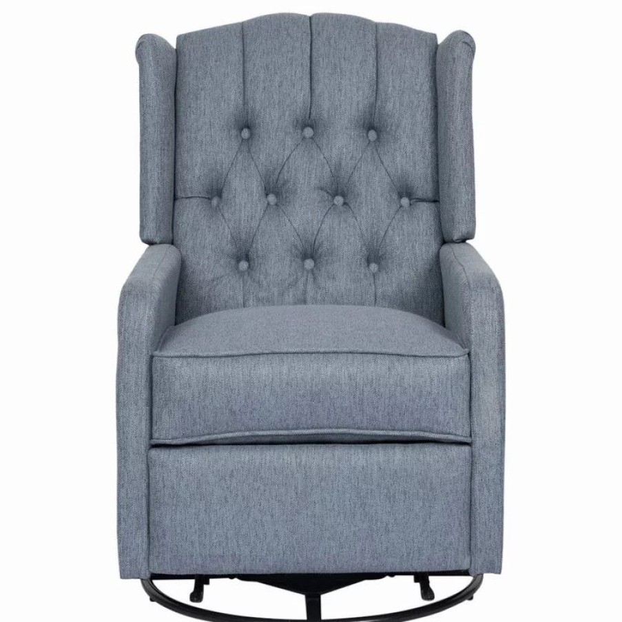 Chairs * | Gdfstudio Houck Contemporary Tufted Wingback Swivel Recliner, Charcoal + Black
