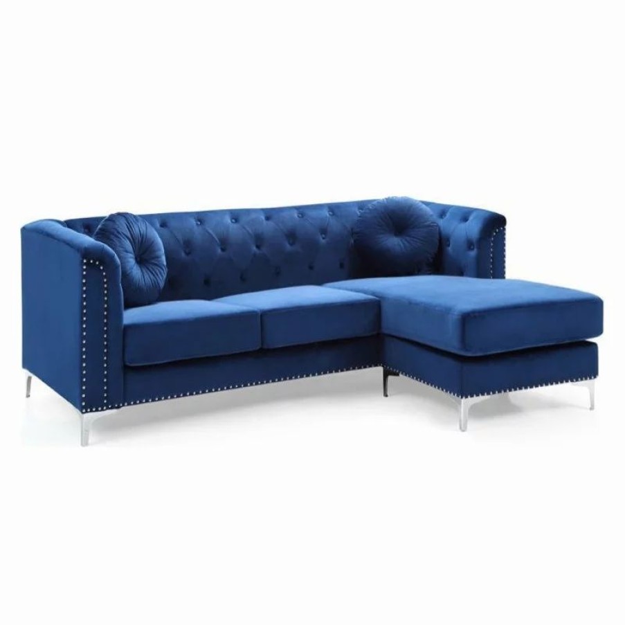 Sofas & Sectionals * | Glory Furniture Pompano Velvet Sofa Chaise In Navy Blue