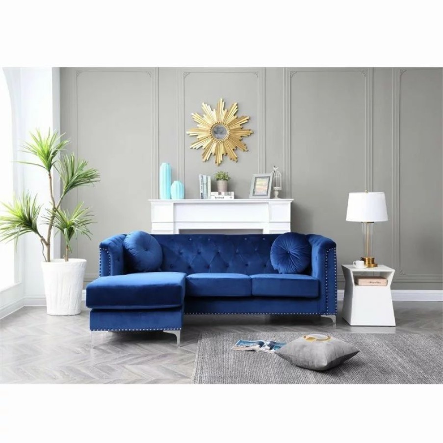 Sofas & Sectionals * | Glory Furniture Pompano Velvet Sofa Chaise In Navy Blue