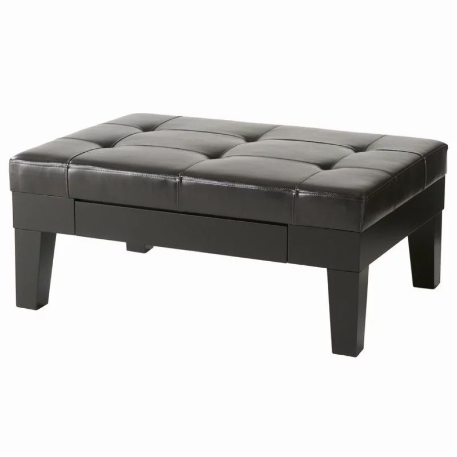 Footstools & Ottomans * | Gdfstudio Gdf Studio Tucson Leather Storage Ottoman Coffee Table, Brown