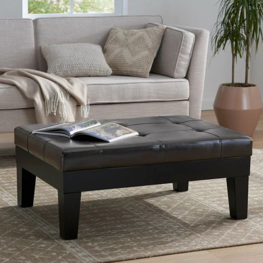 Footstools & Ottomans * | Gdfstudio Gdf Studio Tucson Leather Storage Ottoman Coffee Table, Brown