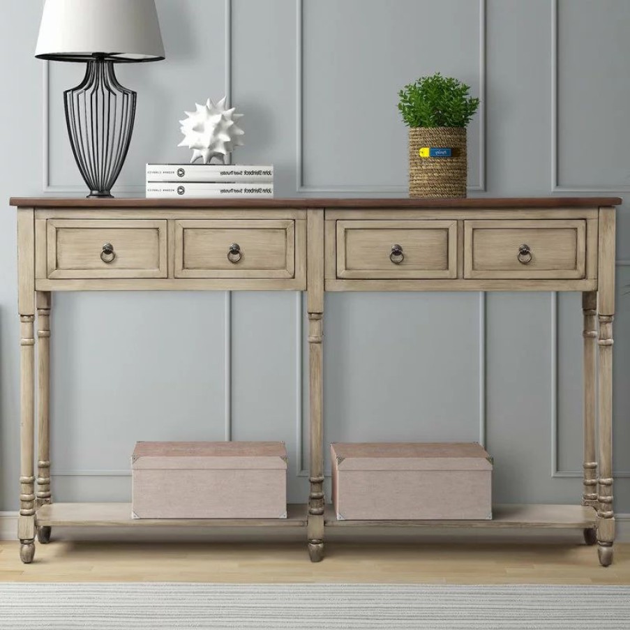 Console Tables * | Flint Garden Inc Console Table Sofa Table With Storage Console Tables, Antique Grey