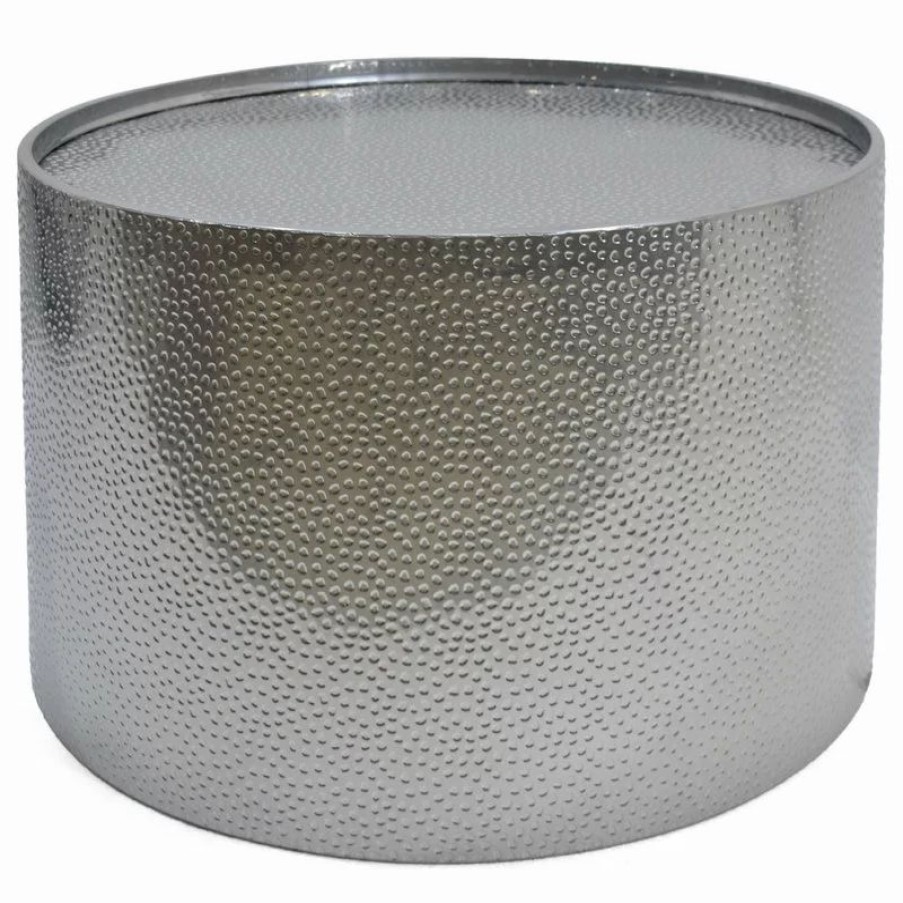 Coffee & Accent Tables * | Gdfstudio Rache Modern Round Accent Table With Hammered Iron, Silver
