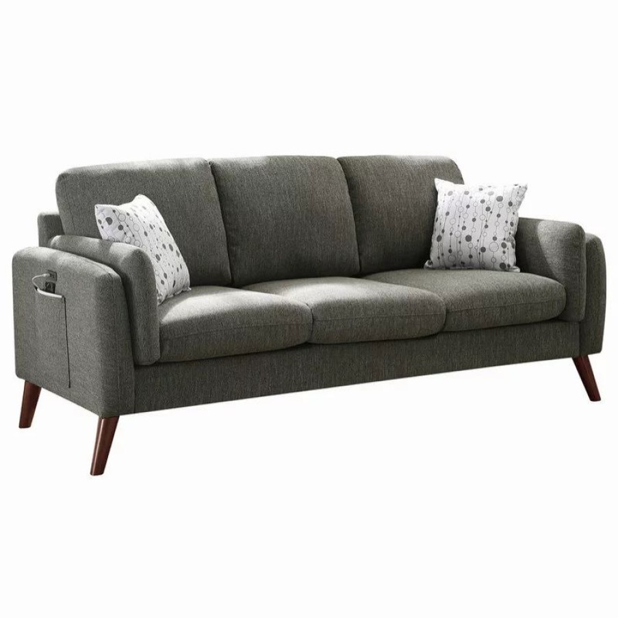 Sofas & Sectionals * | Lilola Home Winston Gray Linen Sofa Couch With Usb Charger And Tablet Pocket