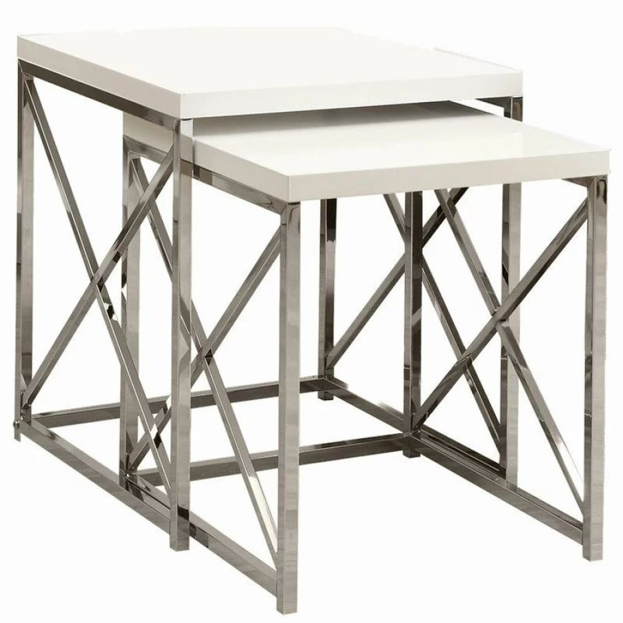 Coffee & Accent Tables * | Monarch Modern Metal Set Of 2 Nesting Table With White And Chrome Finish I 3025