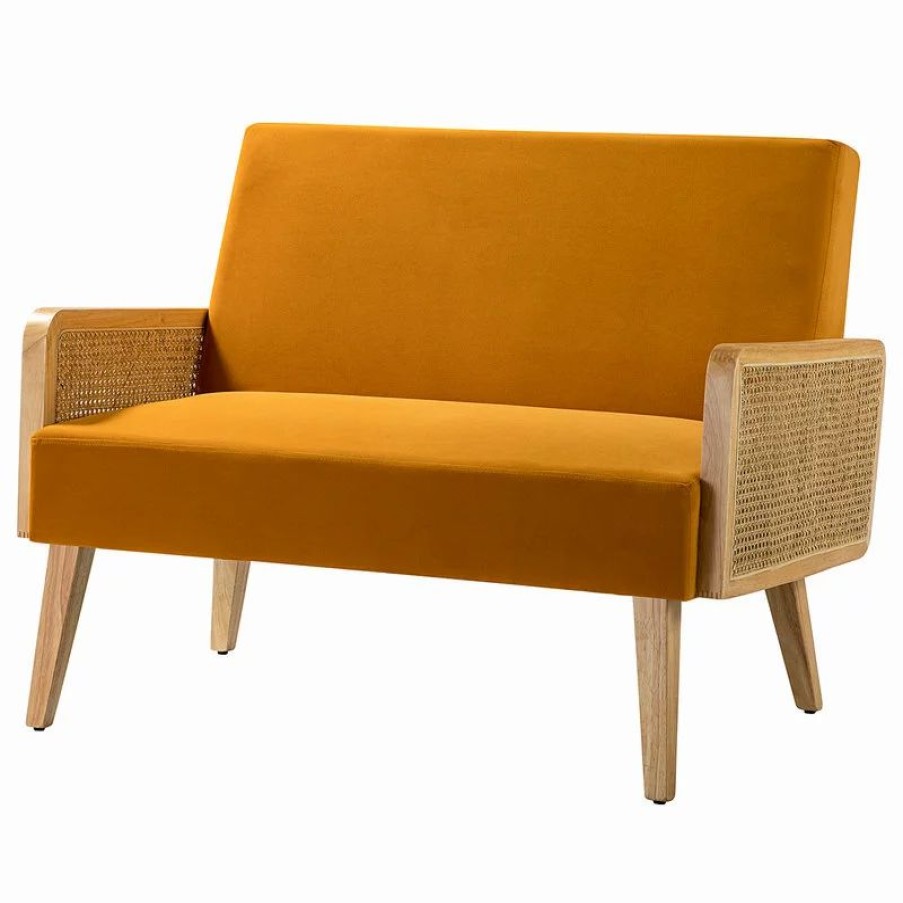Sofas & Sectionals * | Karat Home Wicker Arm Loveseat, Yellow