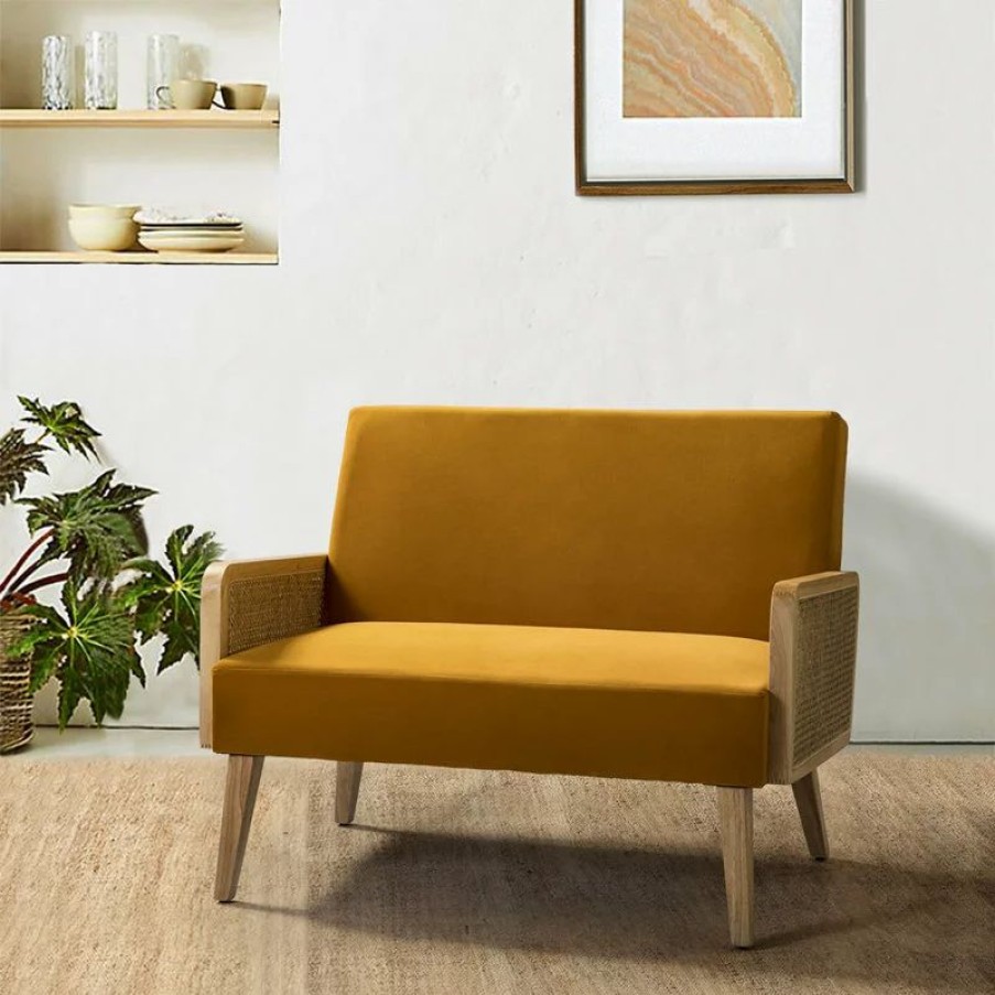 Sofas & Sectionals * | Karat Home Wicker Arm Loveseat, Yellow
