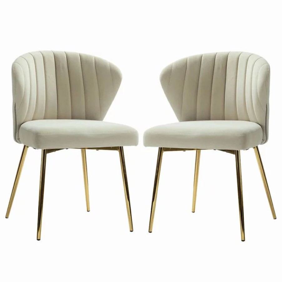 Chairs * | Mod The Audrey Dining Chair, Velvet, Set Of 2, Tan