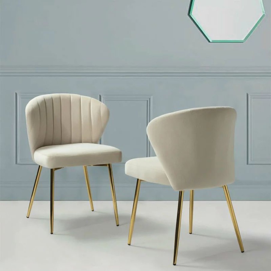 Chairs * | Mod The Audrey Dining Chair, Velvet, Set Of 2, Tan