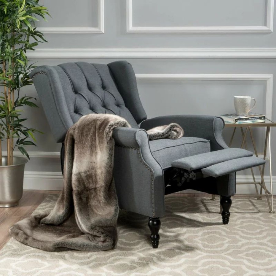 Chairs * | Gdfstudio Gdf Studio Elizabeth Tufted Back Recliner, Charcoal/Fabric