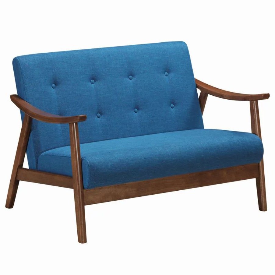 Sofas & Sectionals * | Gdfstudio Gdf Studio Buda Mid-Century Modern Settee, Navy Blue/Brown