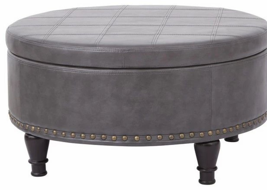 Footstools & Ottomans * | Office Star Products Augusta Storage Ottoman, Pewter
