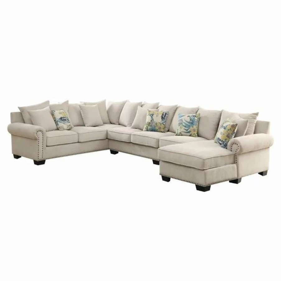 Sofas & Sectionals * | Furniture Of America E-Commerce By Enitial Lab Furniture Of America Ellington Transitional Fabric Sectional In Beige