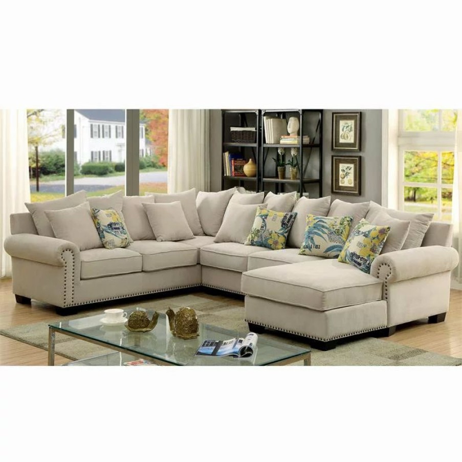 Sofas & Sectionals * | Furniture Of America E-Commerce By Enitial Lab Furniture Of America Ellington Transitional Fabric Sectional In Beige