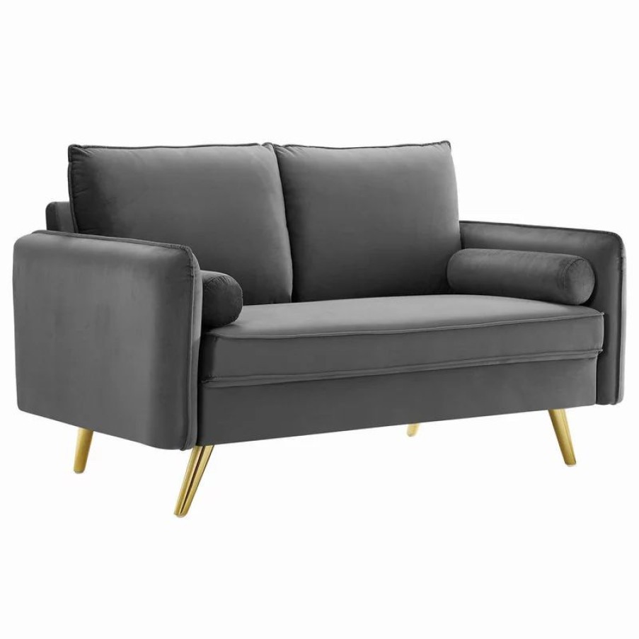 Sofas & Sectionals * | Lexmod Revive Performance Velvet Loveseat, Gray