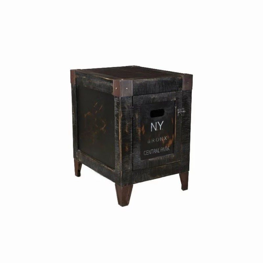 Coffee & Accent Tables * | Crafters And Weavers Rustic Wood City Graffiti Storage End Table