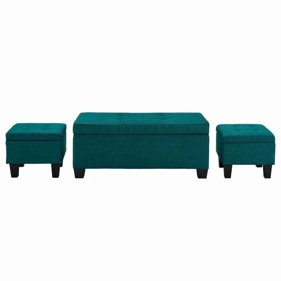 Footstools & Ottomans * | Picket House Everett 3-Pack Storage Ottoman, Teal