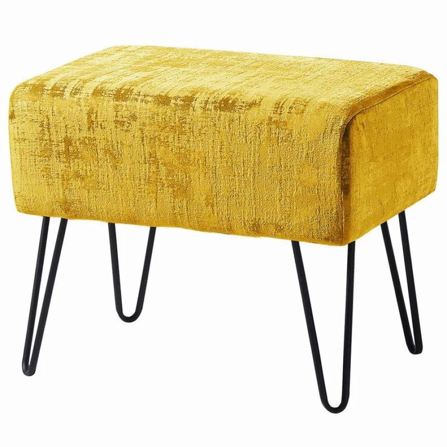 Footstools & Ottomans * | Home Soft Things Textured Velvet Ottoman, Sulphur, 19 X13 X17