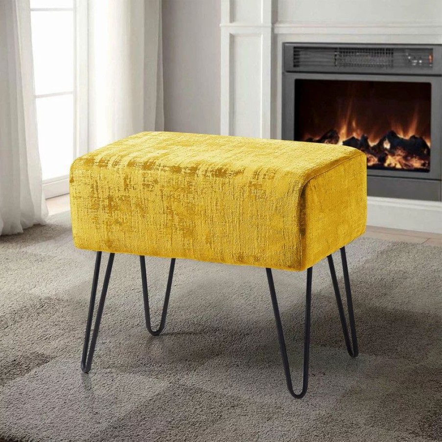 Footstools & Ottomans * | Home Soft Things Textured Velvet Ottoman, Sulphur, 19 X13 X17