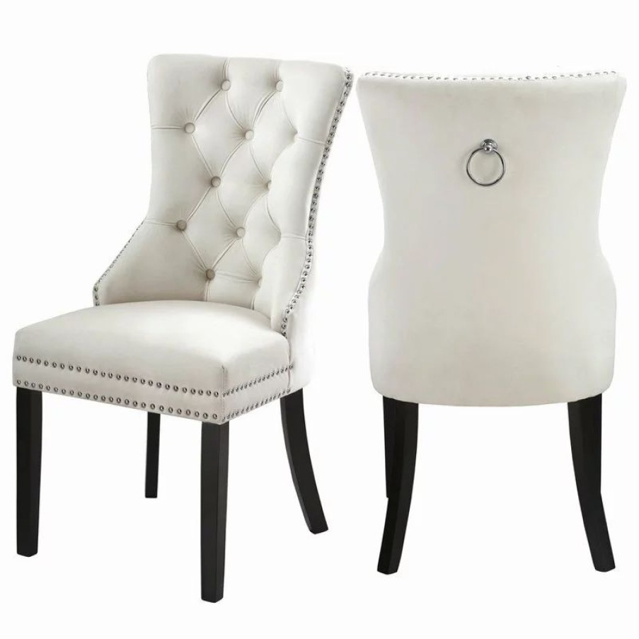 Chairs * | Mod The Monarch Dining Chair, Cream, Velvet, Set Of 2