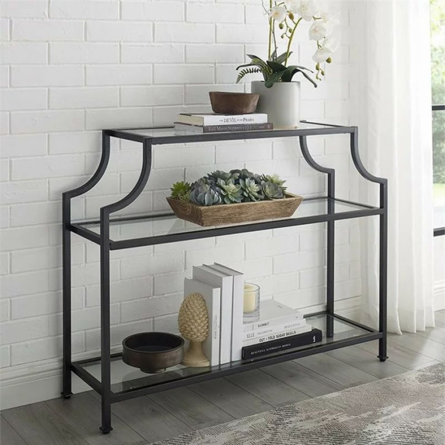 Console Tables * | Crosley Aimee Glass Top Accent Console Table In Oil Rubbed Bronze