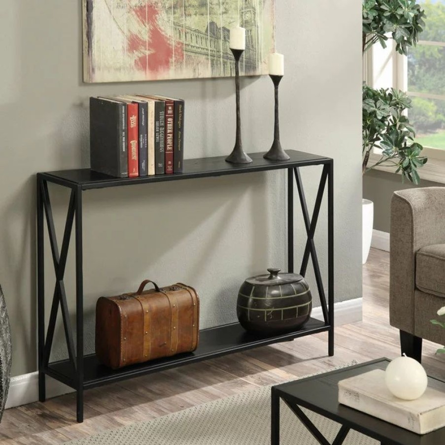 Console Tables * | Convenience Concepts Tucson Black Console Table With Shelf R4-0182