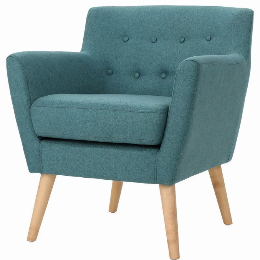 Chairs * | Gdfstudio Gdf Studio Madeira Buttoned Mid Century Modern Dark Teal Fabric Club Chair, Dark