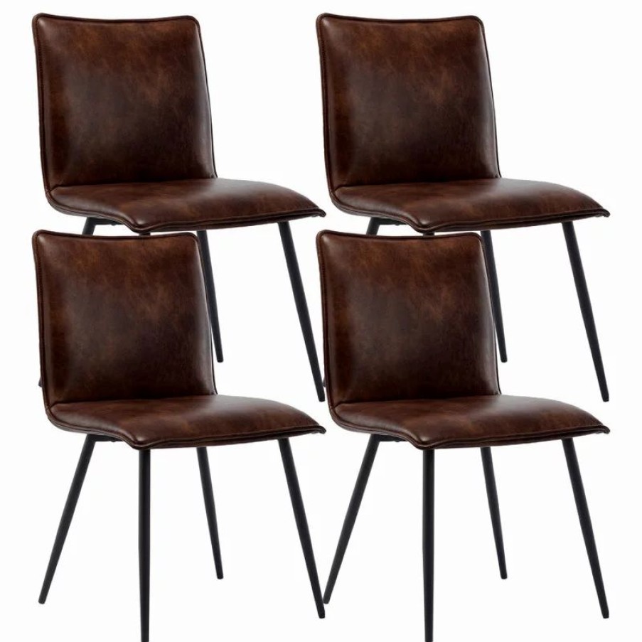 Chairs * | Duhome Elegant Lifestyle Set Of 4 Minimalist Faux Leather Side Chairs For Dining Room, Dark Brown