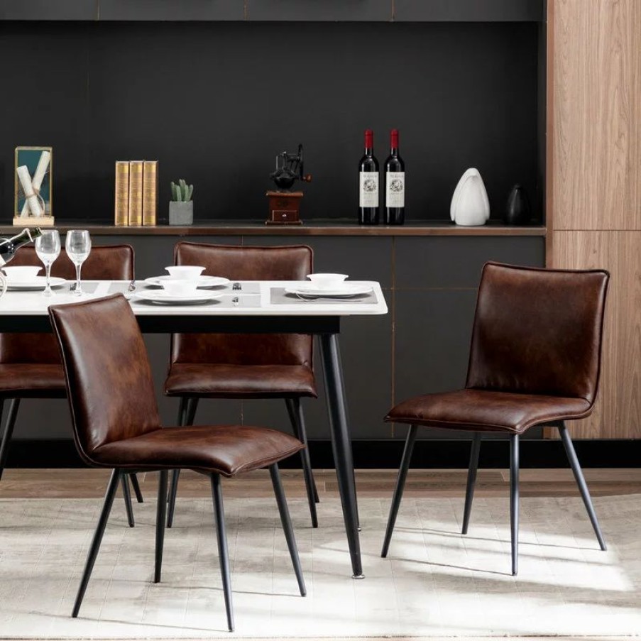 Chairs * | Duhome Elegant Lifestyle Set Of 4 Minimalist Faux Leather Side Chairs For Dining Room, Dark Brown