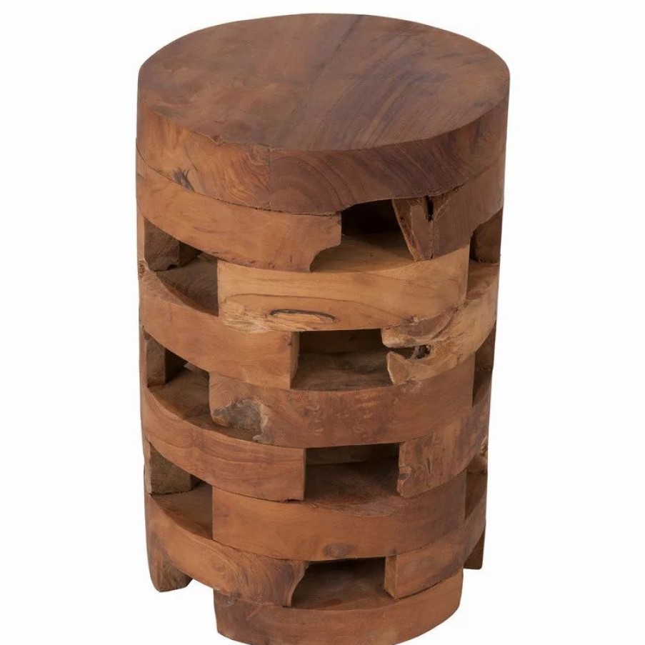 Coffee & Accent Tables * | East At Main'S Hixson Brown Teakwood Round Accent Table