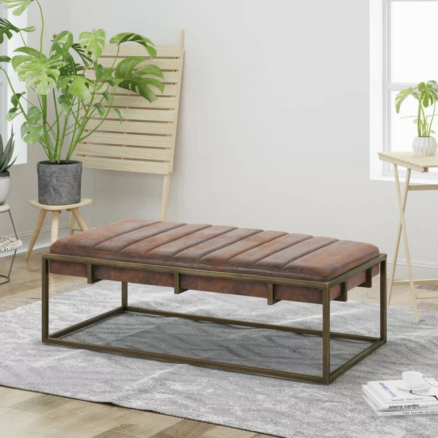 Footstools & Ottomans * | Gdfstudio Gdf Studio Vassy Modern Velvet Ottoman Bench, Brown/Brush Gold