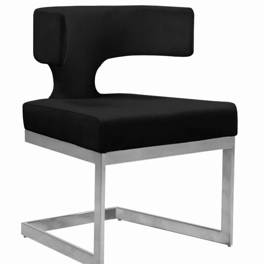 Chairs * | Mod The Eve Dining Chair, Black And Chrome, Velvet And Metal