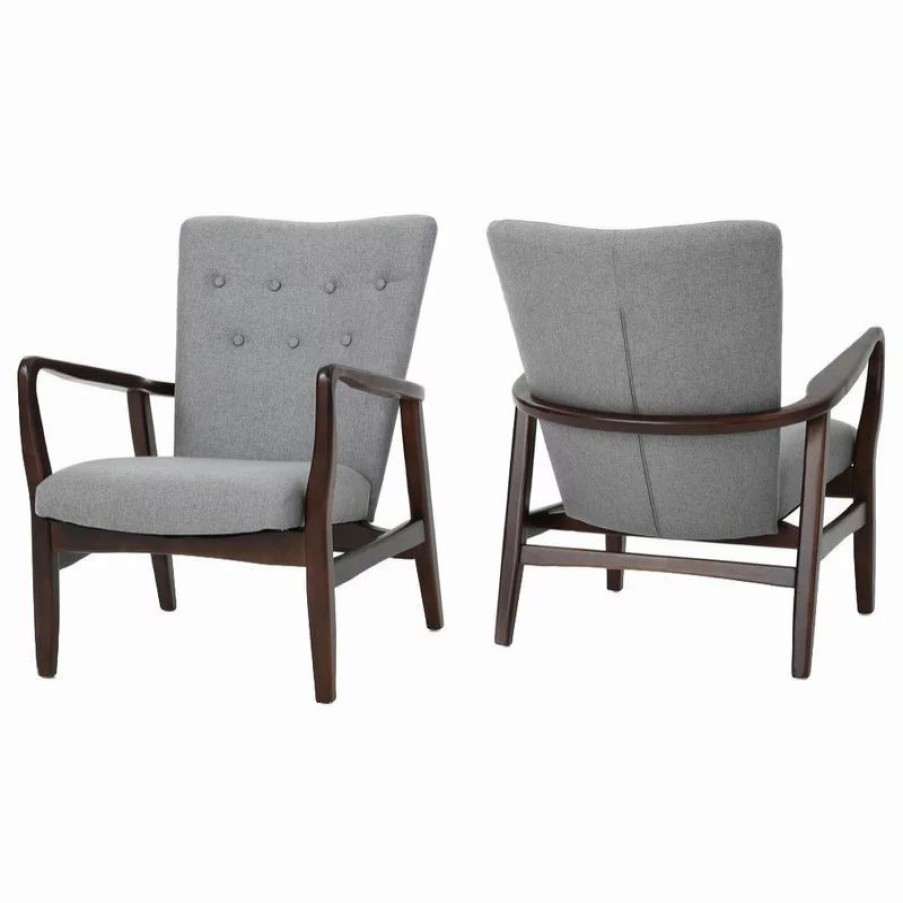 Chairs * | Gdfstudio Gdf Studio Suffolk French Style Fabric Arm Chairs, Gray, Set Of 2